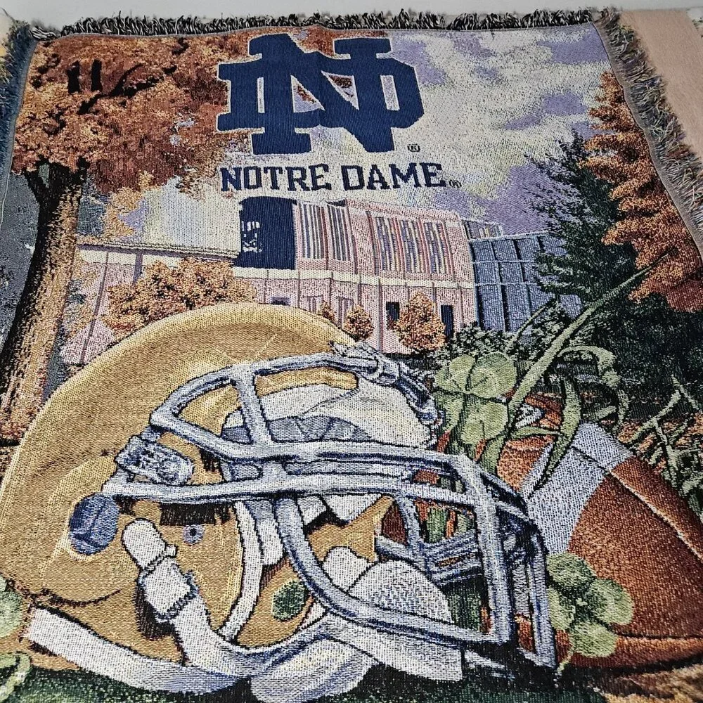 Vintage NCAA Notre Dame ND Football Tapestry Throw Blanket 45